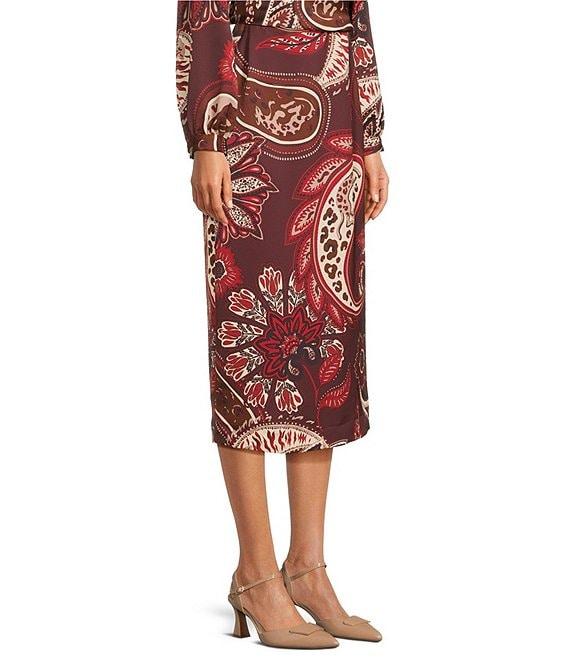 Alex Marie Olivia Coordinating Printed Paisley Satin Midi Pencil Skirt Product Image