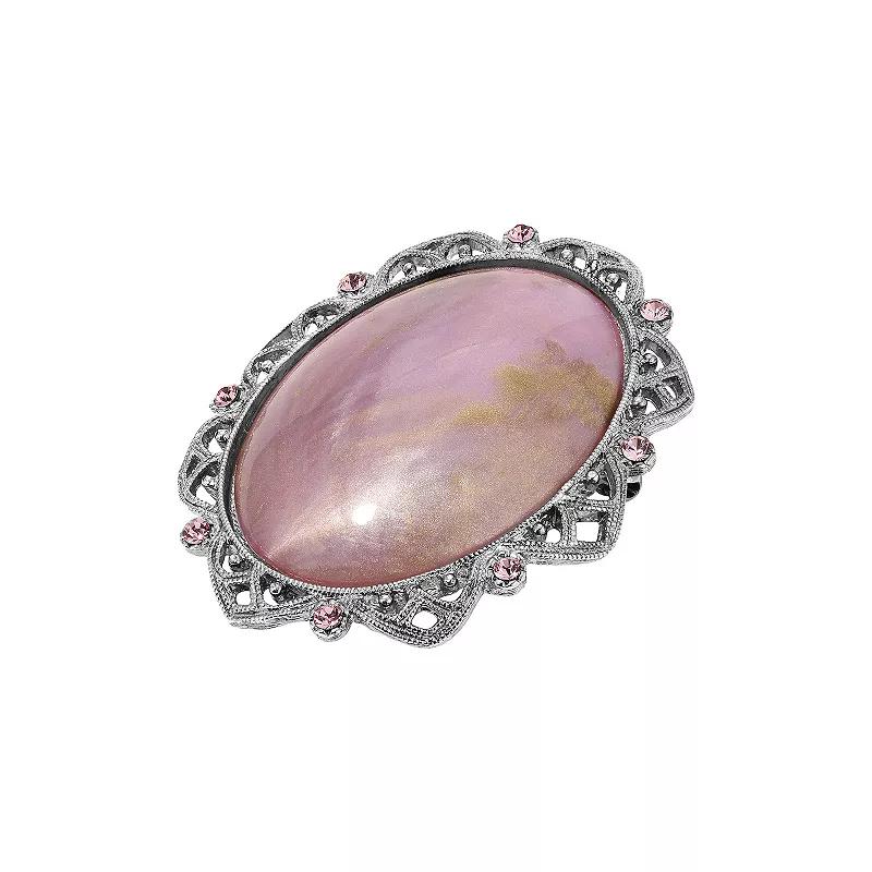 1928 Silver Tone Pink Stone Oval Pin, Womens Product Image