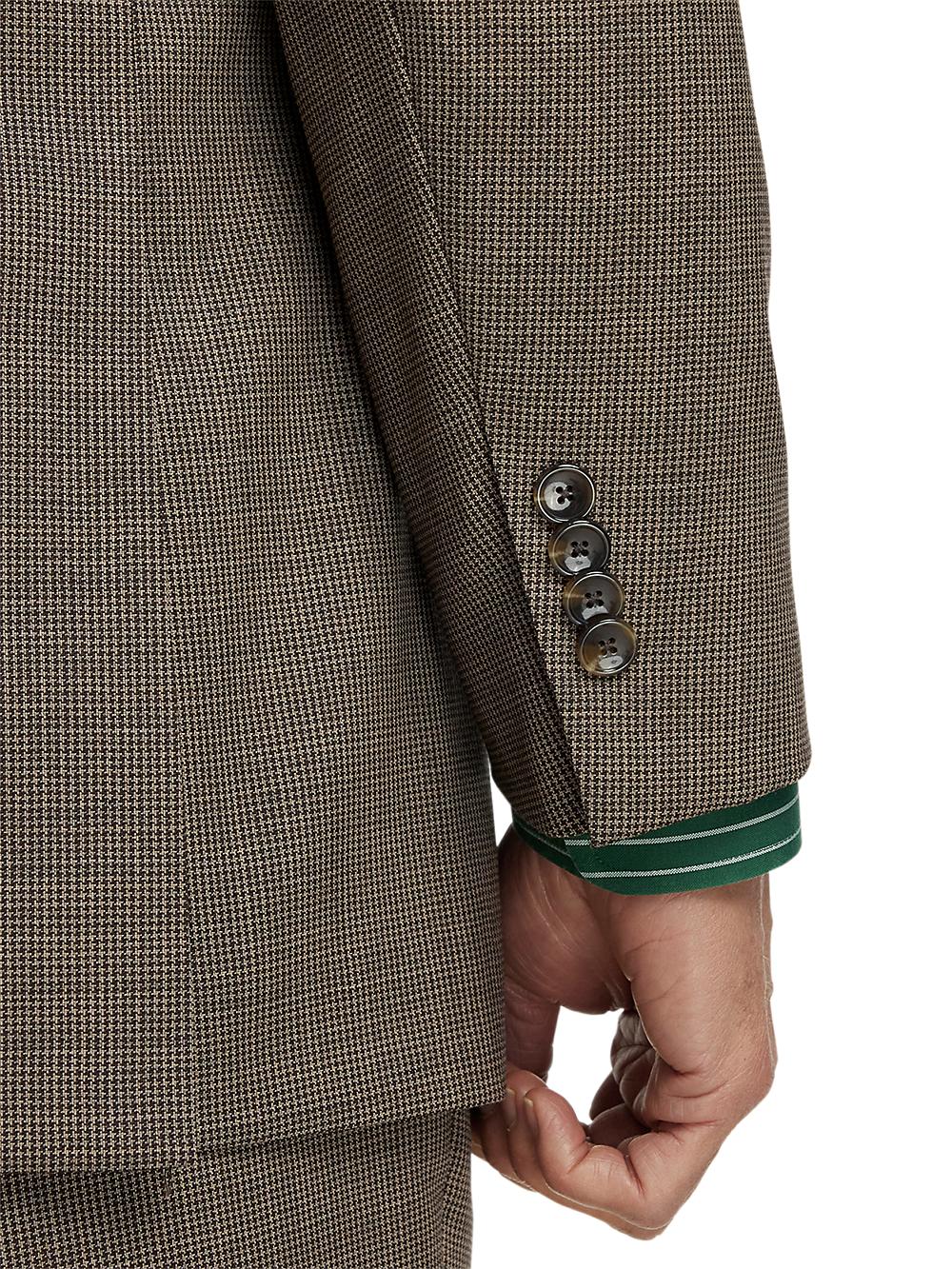 Wool Stretch Micro Check Peak Lapel Suit Jacket - Light Brown Product Image