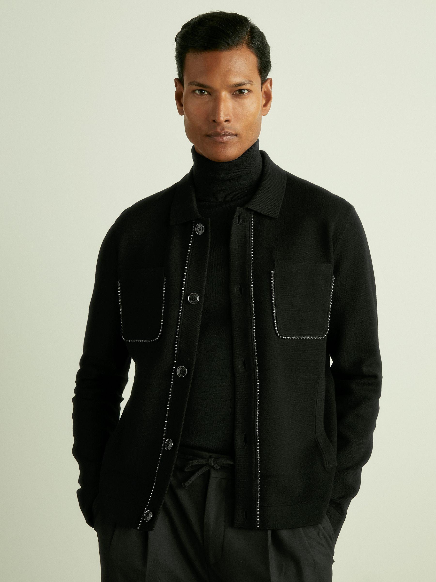 Hardware-Embellished Cardigan in Black Product Image