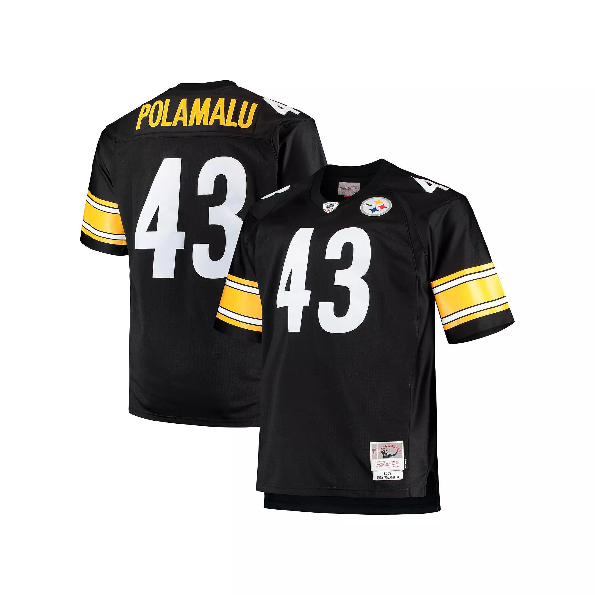 Men's Mitchell & Ness Troy Polamalu Black Pittsburgh Steelers Big & Tall 2005 Retired Player Replica Jersey, Size: 4XB Product Image
