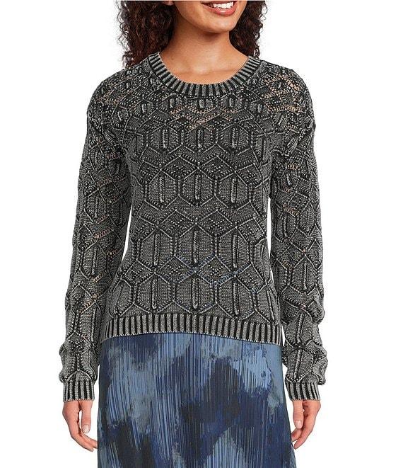 City Blues Geo Cable Distress Knit Crew Neck Long Sleeve Sweater Product Image