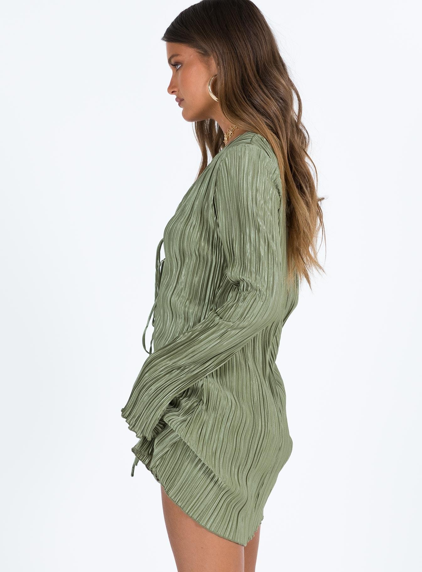 Malop Long Sleeve Mini Dress Sage Product Image