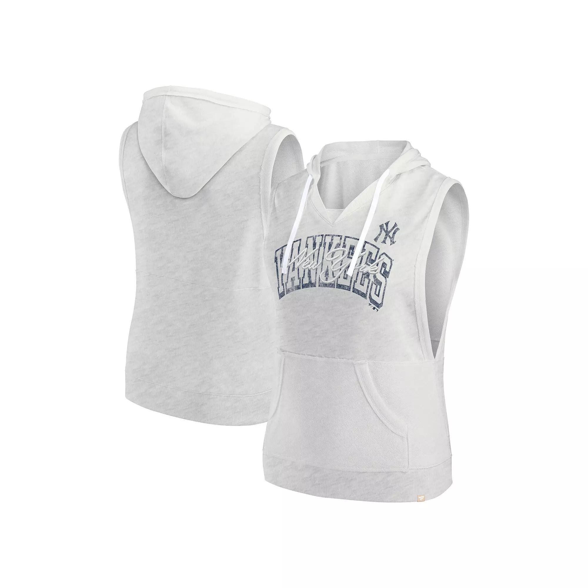 Women's Fanatics Branded Ash New York Yankees Lounge Script Sleeveless Pullover Hoodie,  Product Image