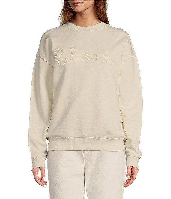 Le' AL.X 'Colorado' Script Embroidered Organic Cotton Crew Neck Dropped Long Sleeve Mid Length Coordinating Sweatshirt Product Image
