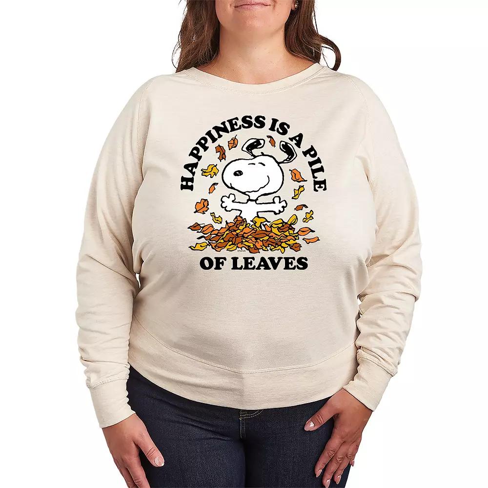 Women's Peanuts Snoopy Pile Of Leaves French Terry Long Sleeve Tee,  Product Image
