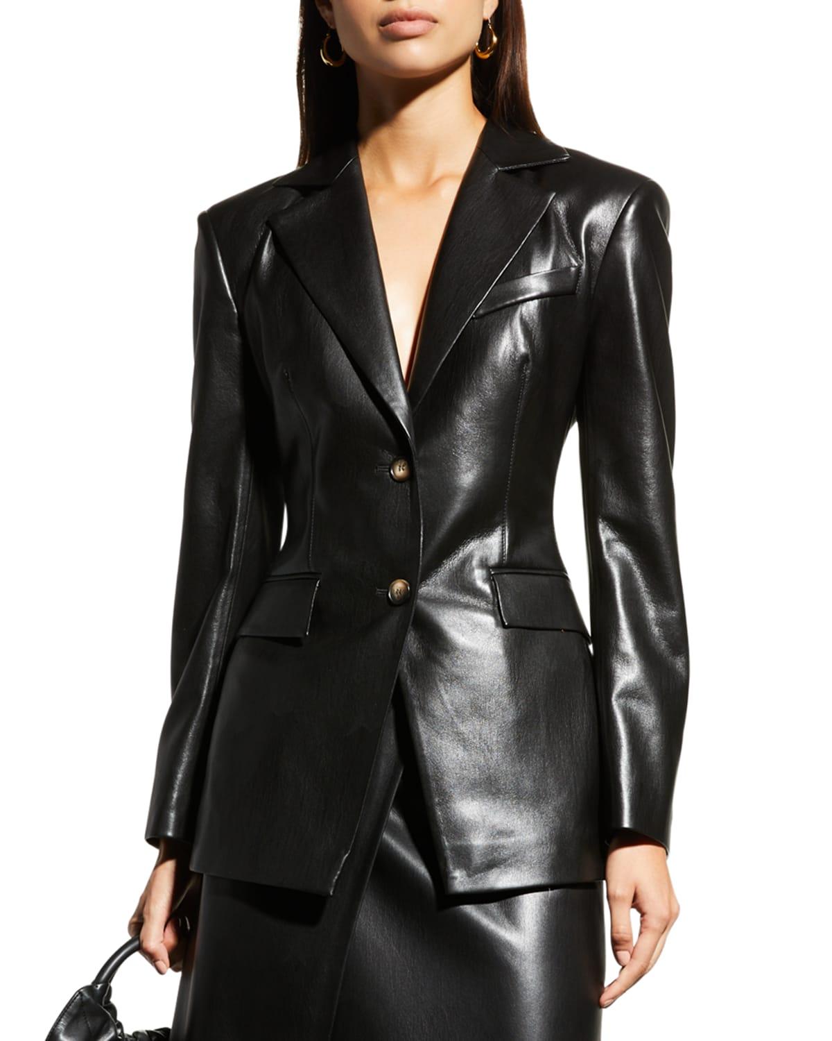 Hathi Single-Breasted Faux Leather Blazer Product Image