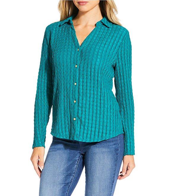 Investments Knit Long Sleeve Y-Neck Button Front Novelty Top Product Image