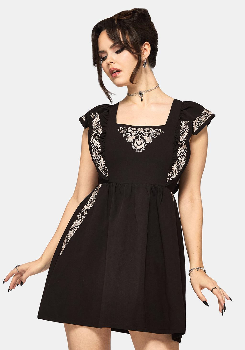 Bladeborn Embroidered Ruffle Front Mini Dress Product Image