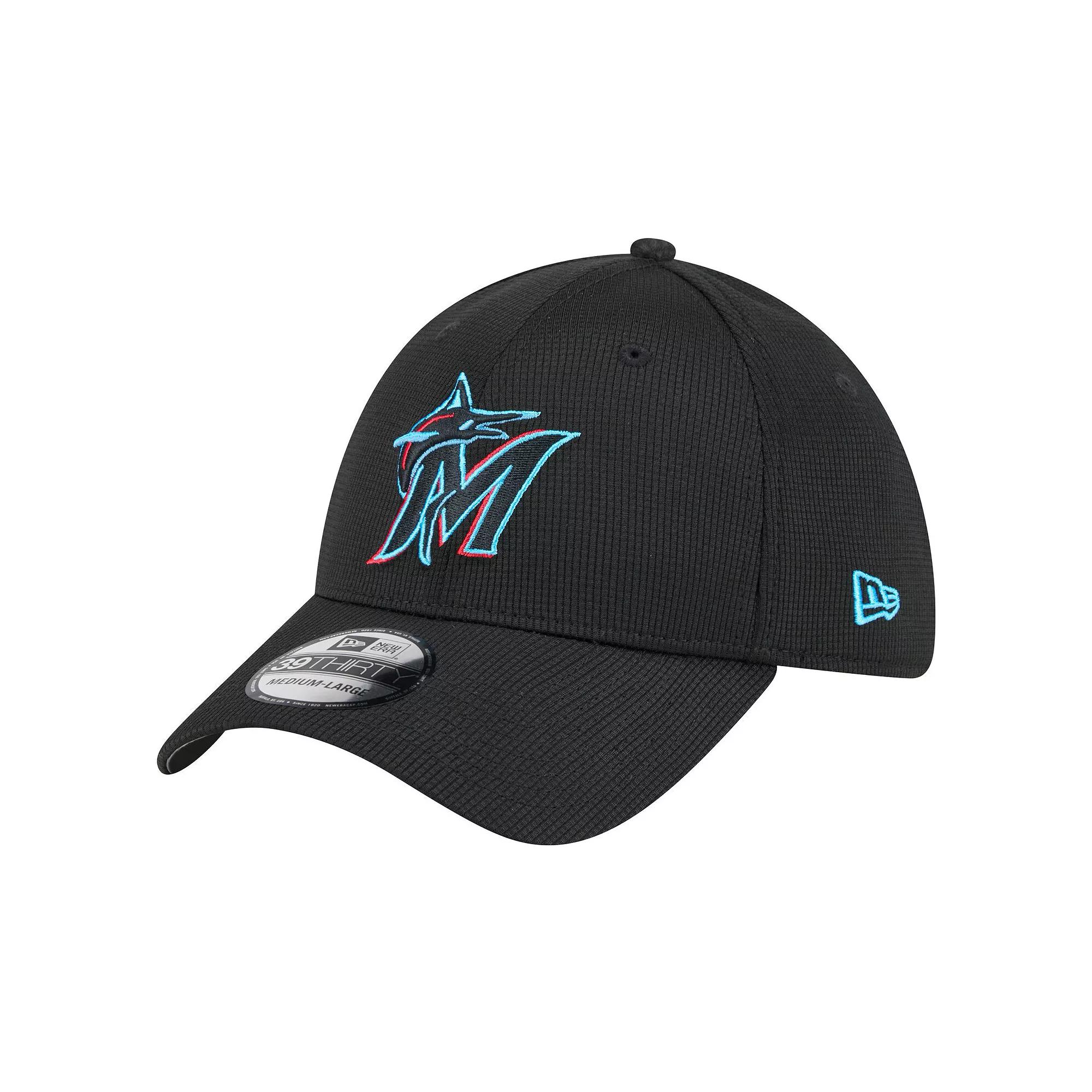 Men's New Era Black Miami Marlins Active Pivot 39THIRTY Flex Hat,  Product Image