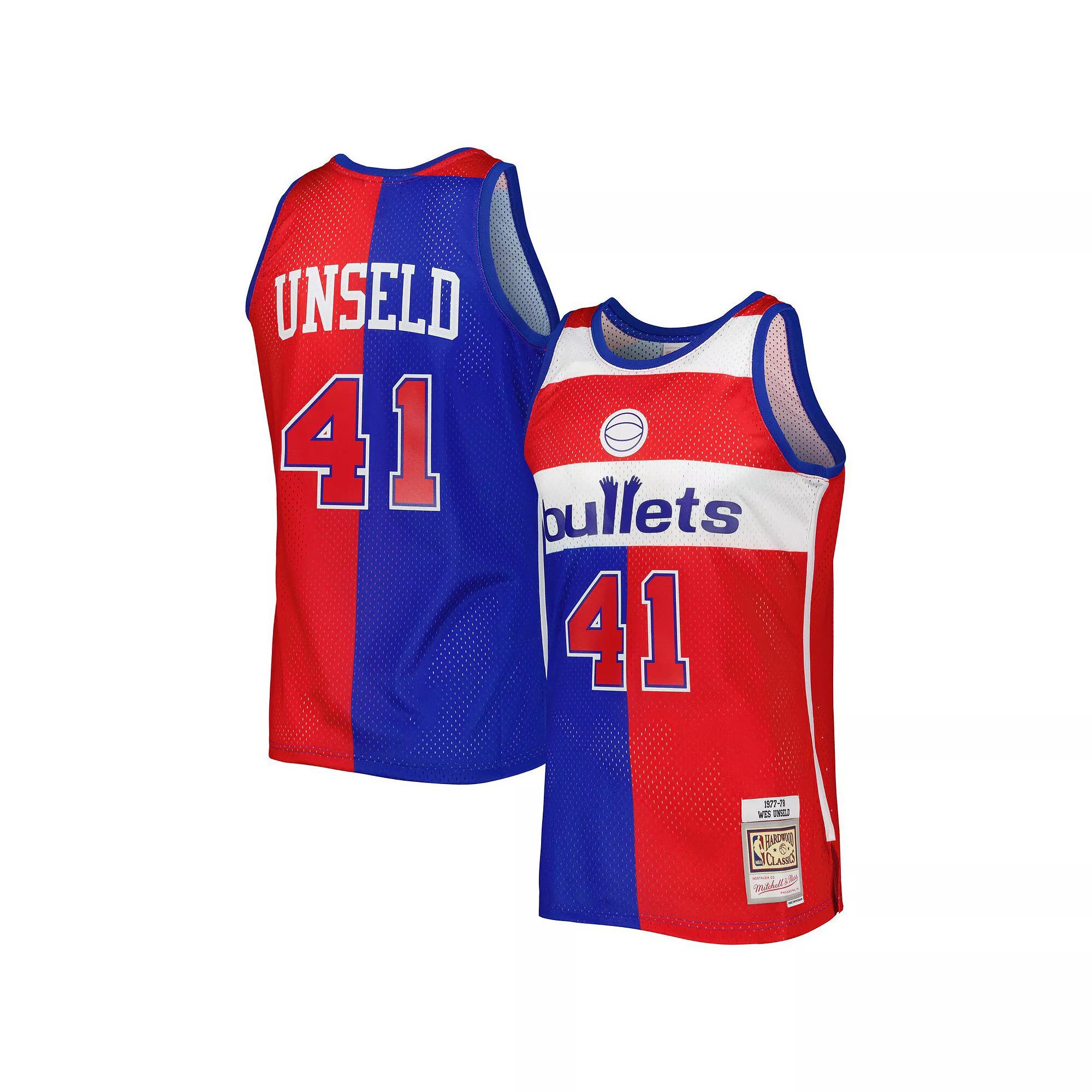 Men's Mitchell & Ness Wes Unseld Blue/Red Washington Bullets Hardwood Classics 1977-78 Split Swingman Jersey, Size: Large, Nba Blue Product Image