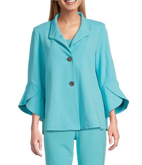 Ming Wang Deco Crepe Winged Collar Bracelet Tulip Sleeve Jacket Product Image