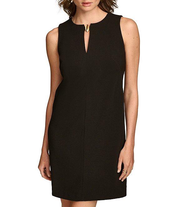 Donna Karan Cady Crepe Crew Neck Sleeveless Keyhole Shift Dress Product Image