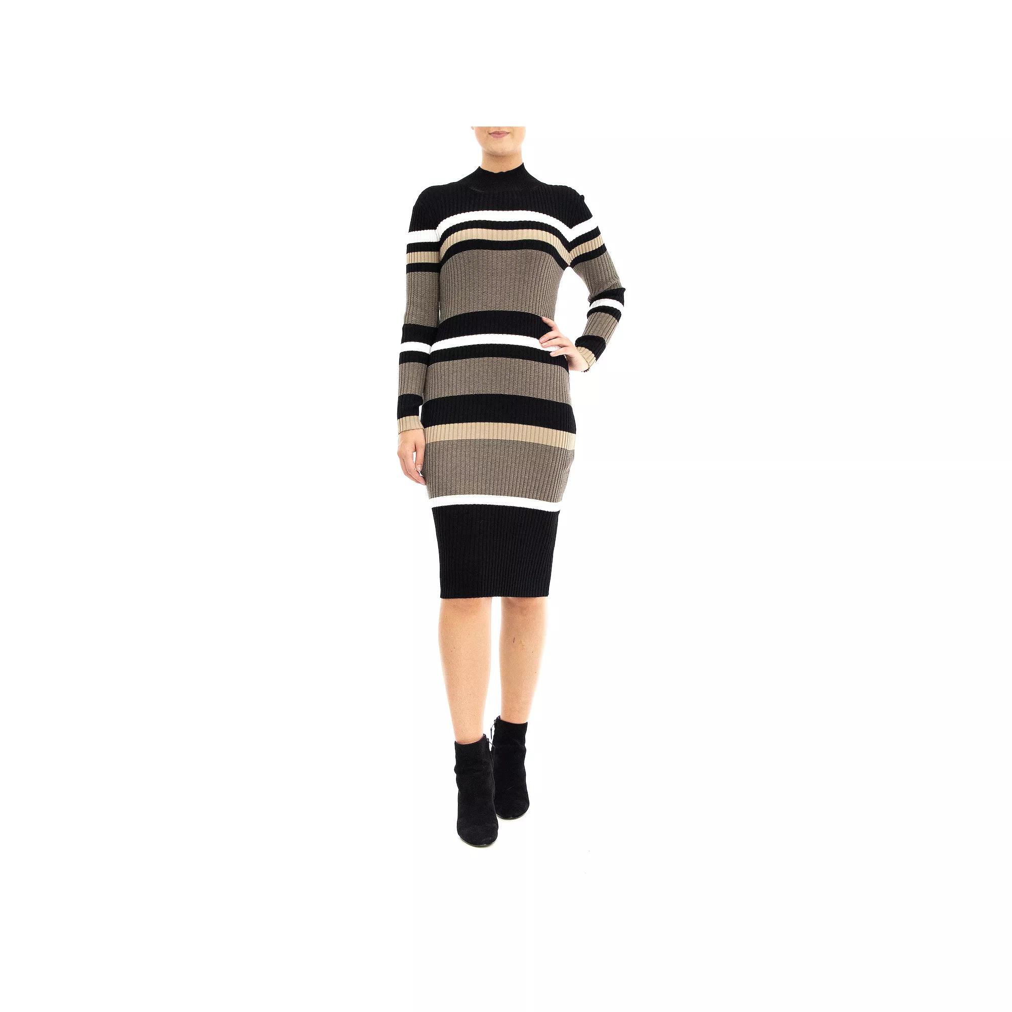 Women's Nina Leonard Striped Sweater Dress, Size: Small, Black  Ivory Product Image
