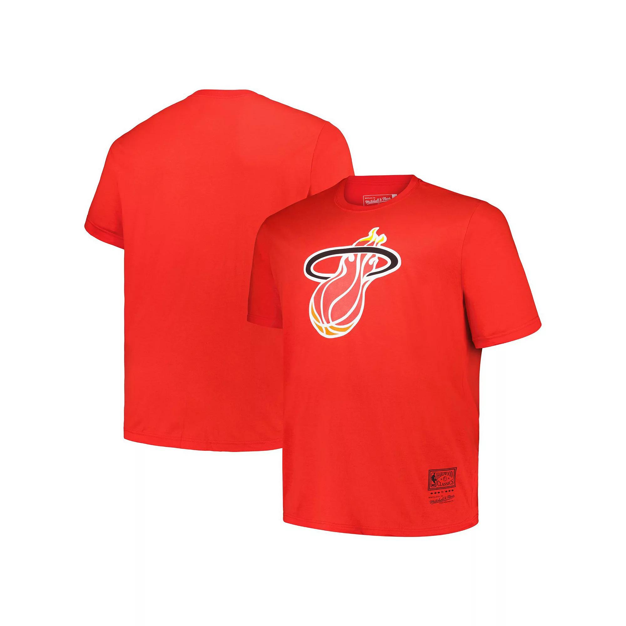 Men's Mitchell & Ness Red Miami Heat Big & Tall Hardwood Classics Vintage Logo T-Shirt,  Product Image