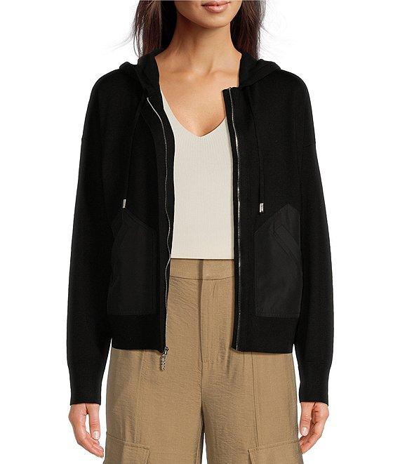 DKNY By Donna Karan Satin Pocket Full-Zip Hooded Jacket Product Image