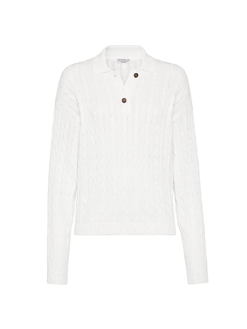 Womens Cotton Dazzling Cables Knit Polo Shirt Product Image