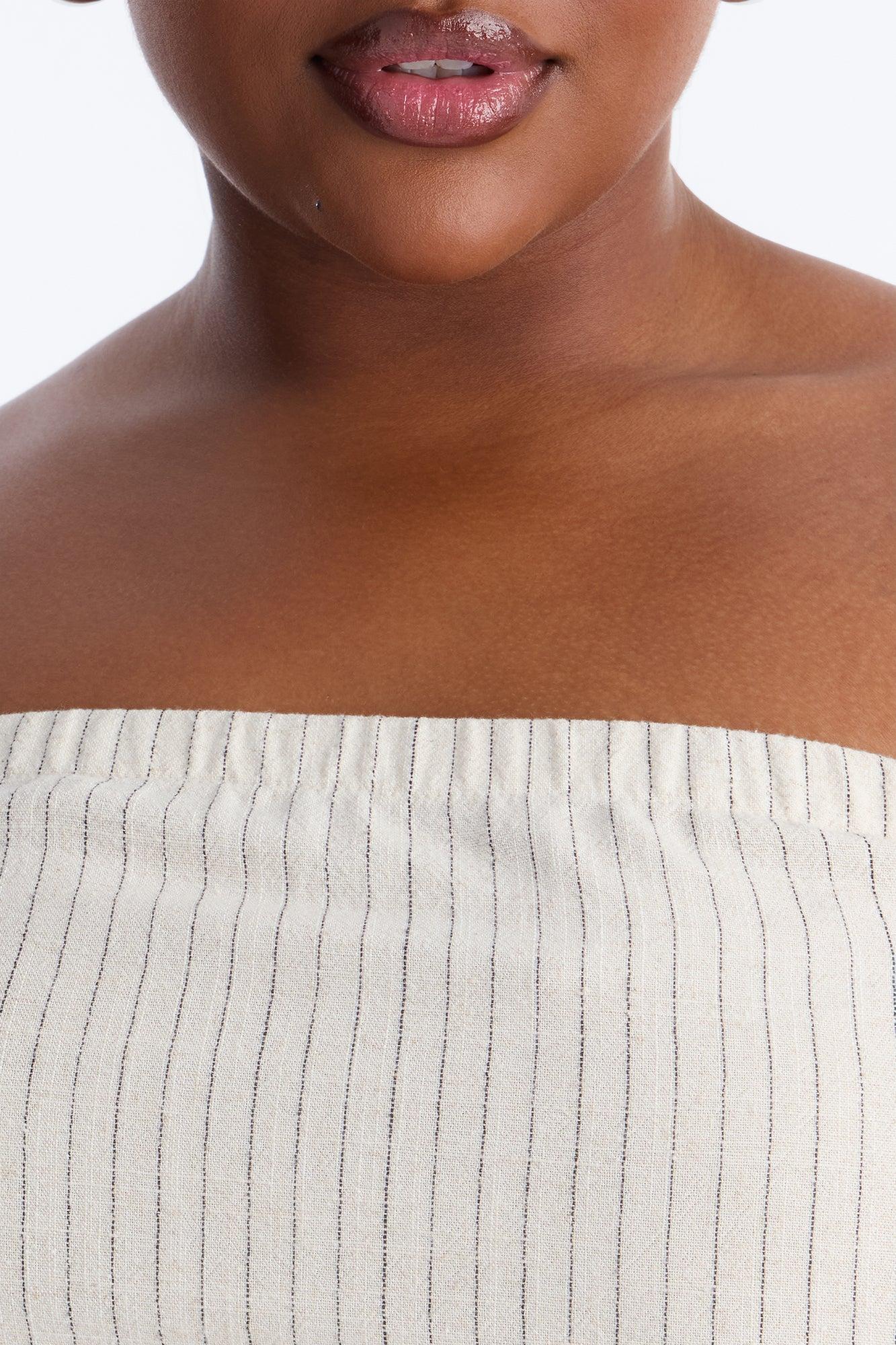 Feeling Fine Pinstripe Linen Top - Oatmeal/combo Female Product Image