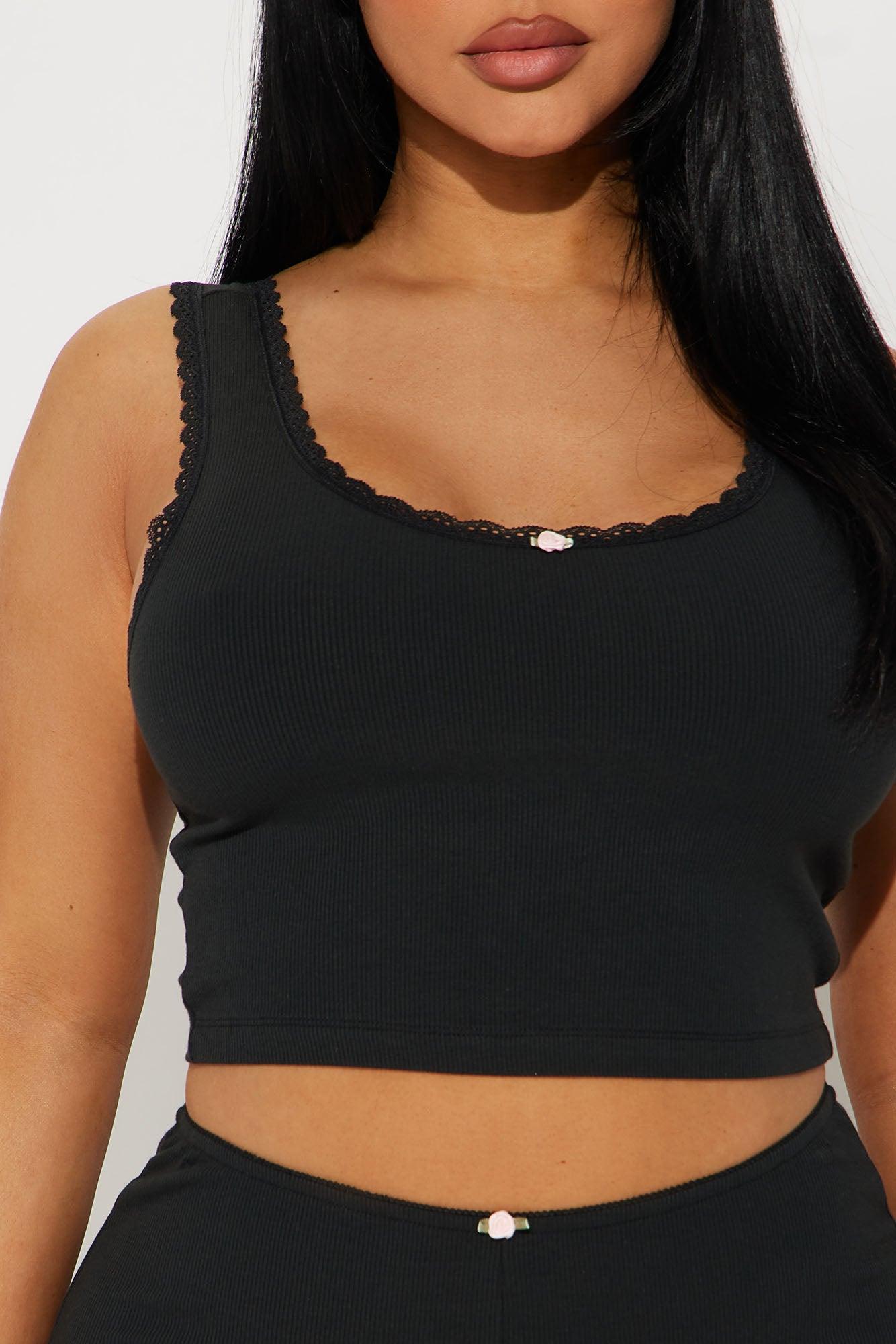 Too Sleepy Ribbed Tank PJ Short Set - Black Product Image