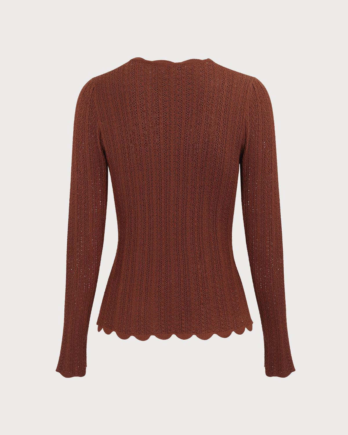 Women's Brown Round Neck Slim Sweater Female Product Image