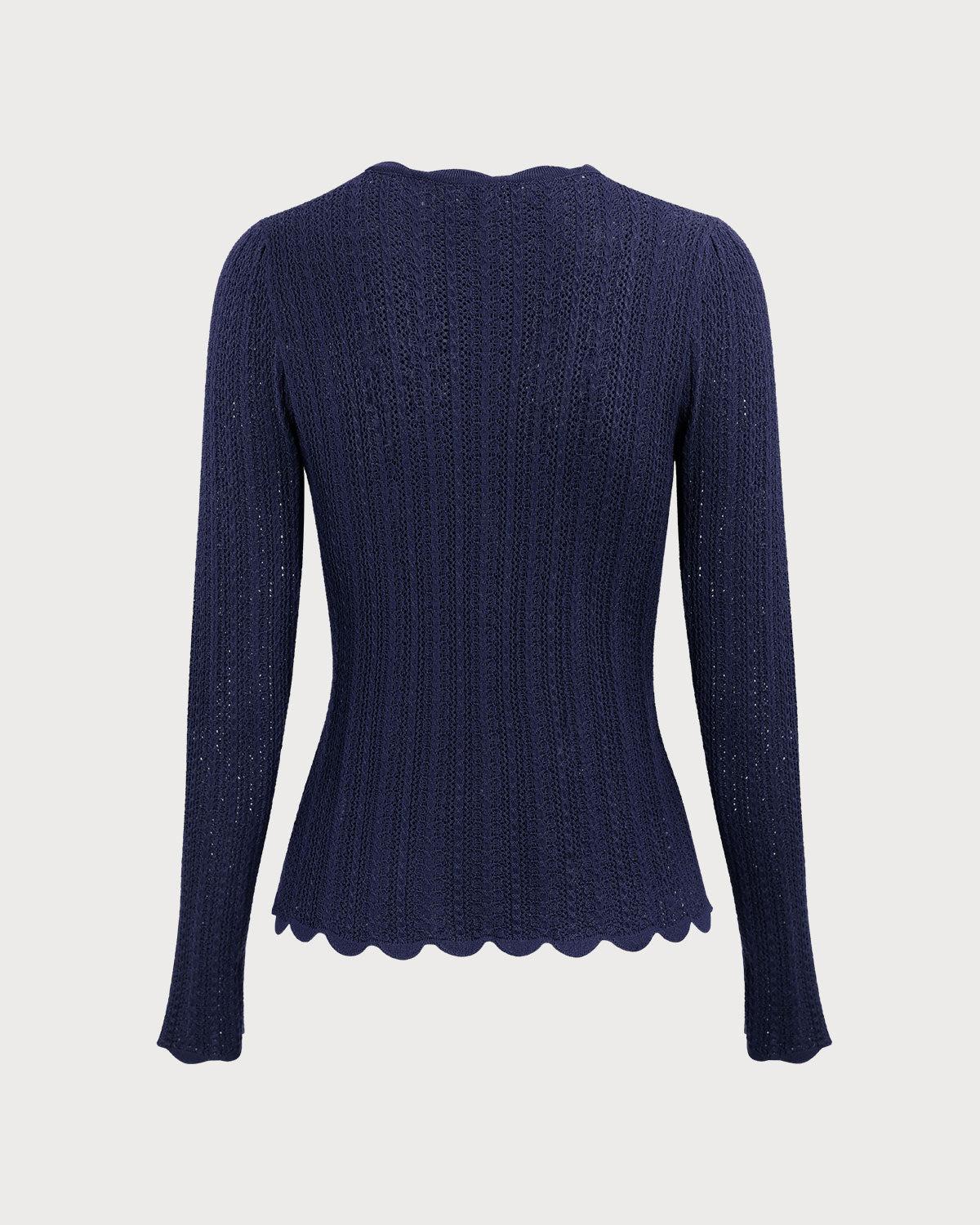Navy Round Neck Slim Sweater Product Image