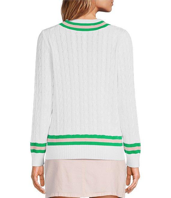 Lilly Pulitzer Brockton Cable Knit V-Neck Long Sleeve Stripe Detail Sweater Product Image