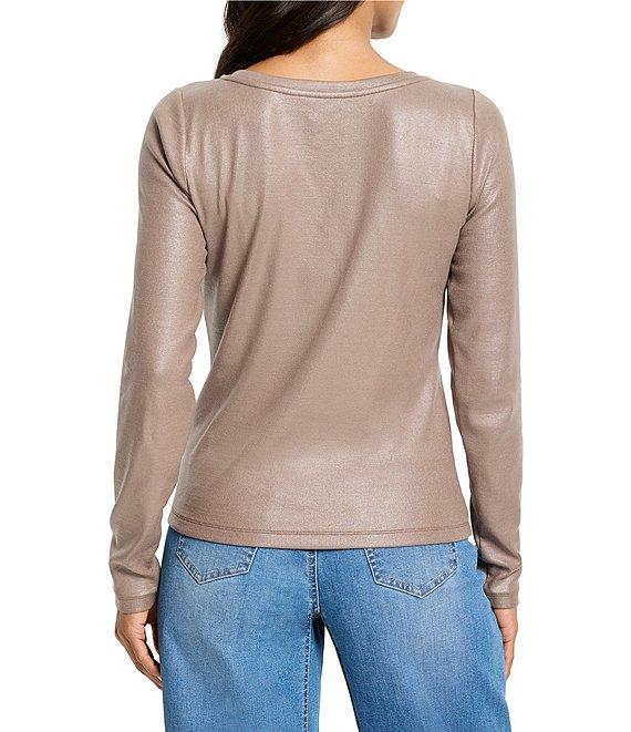 NIC + ZOE Glazed Rib Knit Boat Neck Long Sleeve Tee Product Image