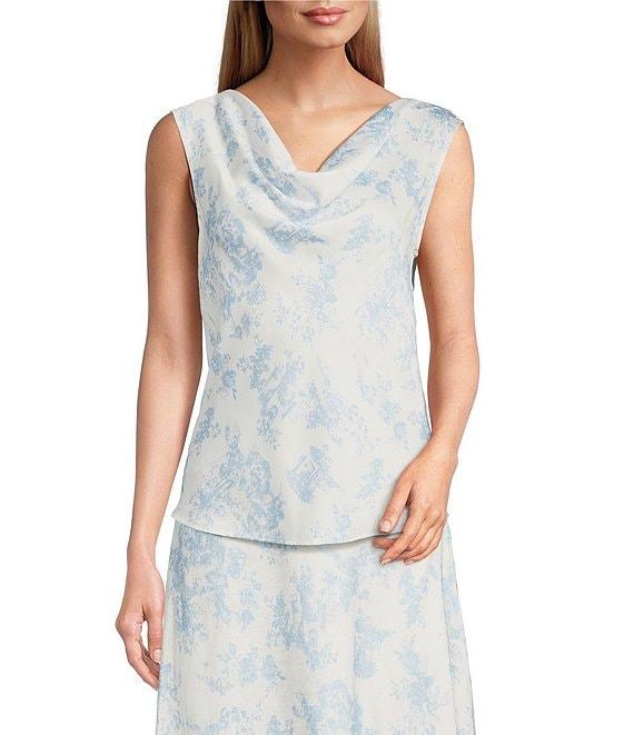 Preston & York Sarah Toile Satin Cowl Neckline Sleeveless Blouse Product Image
