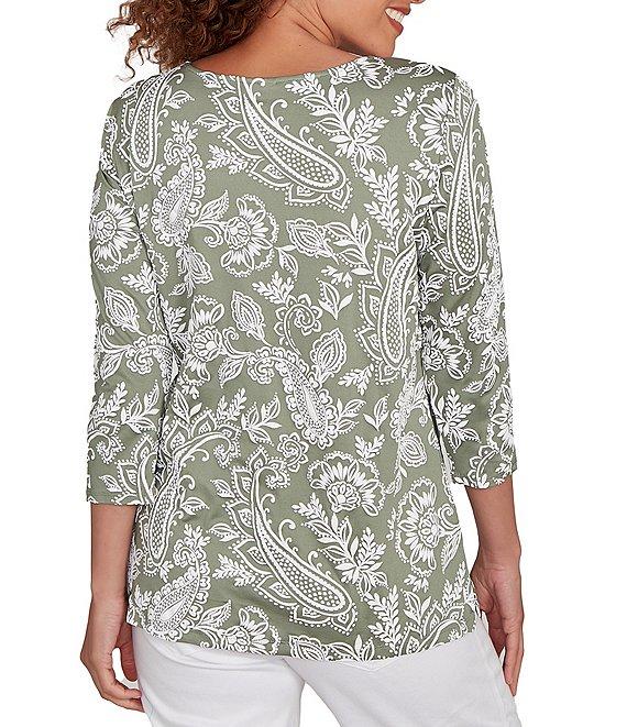 Ruby Rd. Petite Size Jacobean Print Scoop Neck 3/4 Sleeve Top Product Image