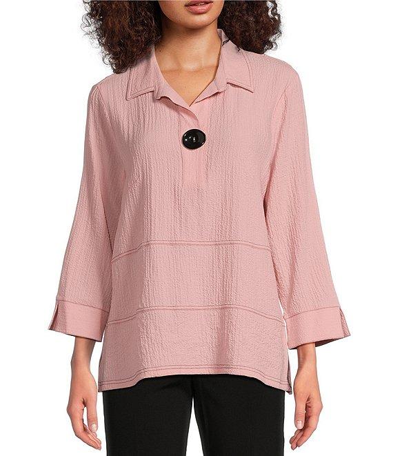 Ali Miles Woven Point Collar 3/4 Sleeve Top Product Image