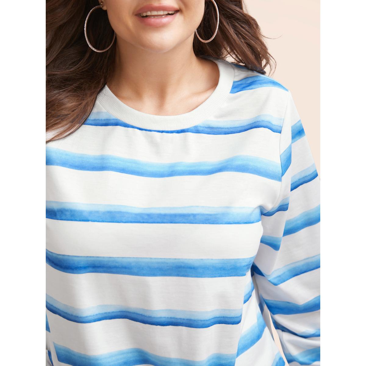 Plus Size Striped Patchwork Round Neck Sweatshirt Women Originalwhite Casual Contrast Round Neck Everyday Sweatshirts BloomChic 22-24/3X Product Image