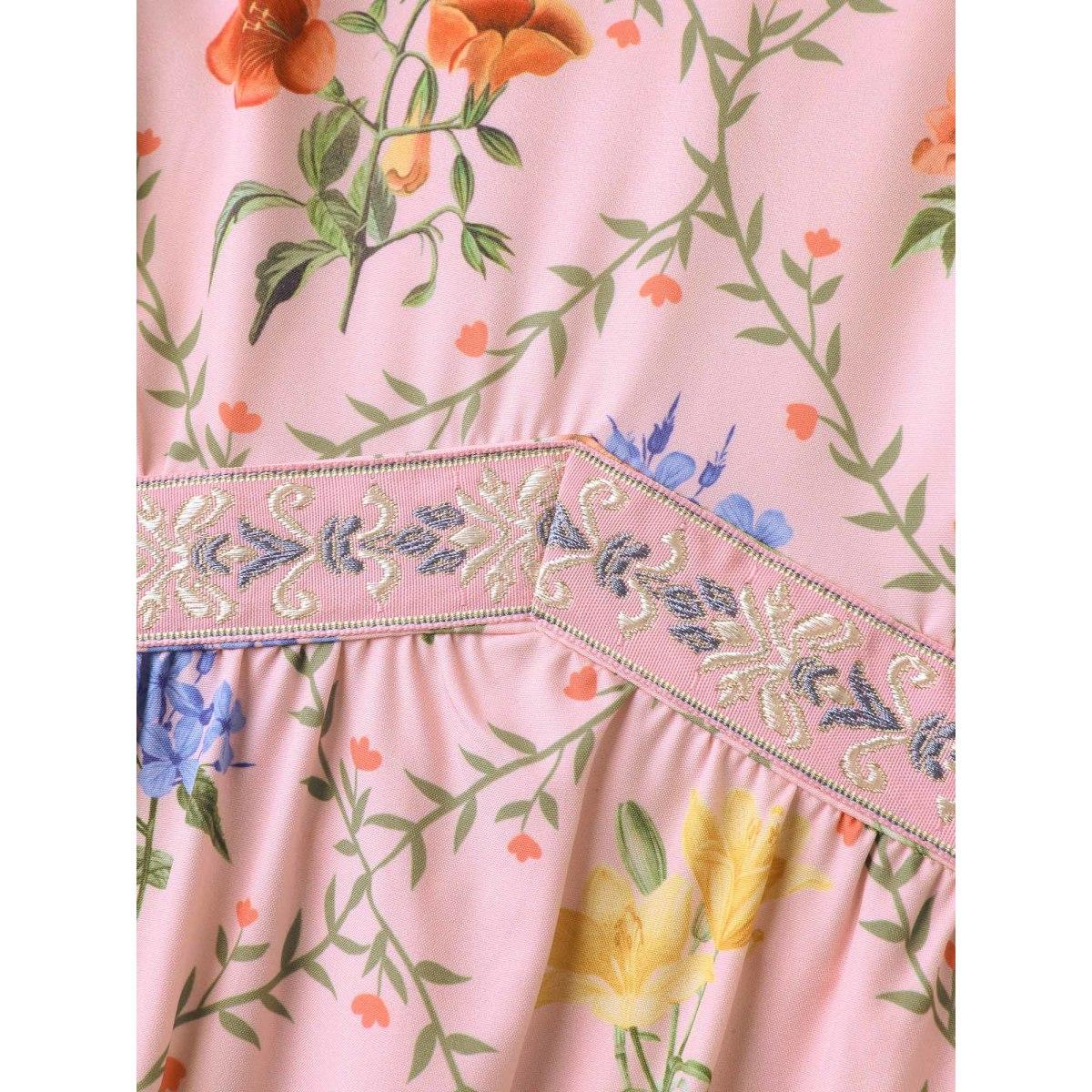 Plus Size Floral Abstract Print V-Neck Maxi Dress Crepe Women Gathered V-neck Sleeveless Curvy BloomChic 14-16/1X Product Image