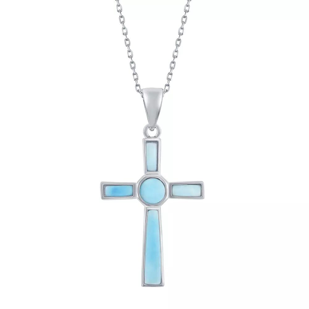 Sterling Silver Larimar Cross Pendant Necklace, Women's, Size: 18" Product Image