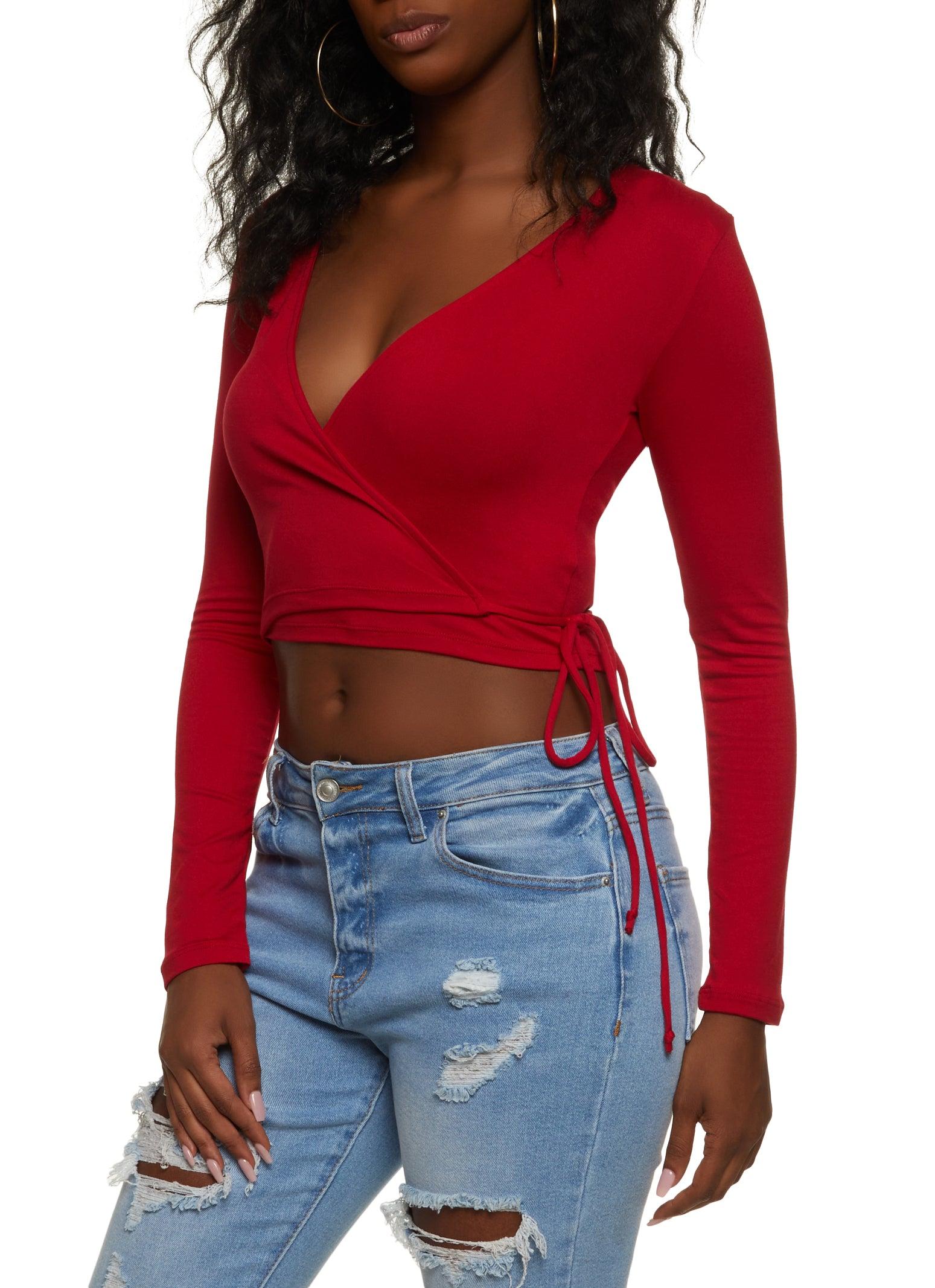Womens Soft Knit Side Tie Cropped Wrap Top Product Image