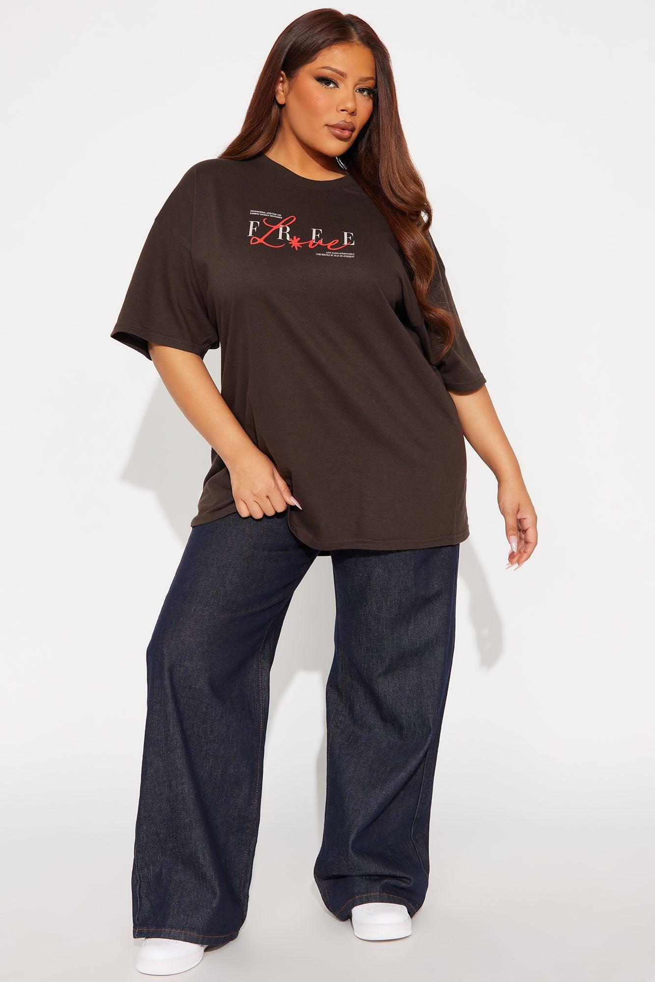 Free Love Multi Hit Oversized Tee - Brown Female Product Image