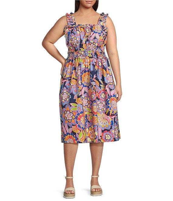 Eliza J Plus Size Cotton Poplin Floral Sundress Product Image