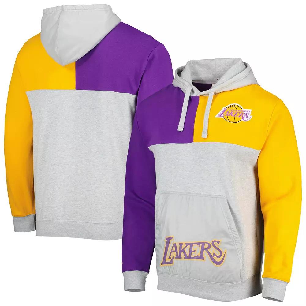 Men's Mitchell & Ness  Heather Gray Los Angeles Lakers Tie-Breaker Pullover Hoodie, Size: Large, Grey Product Image