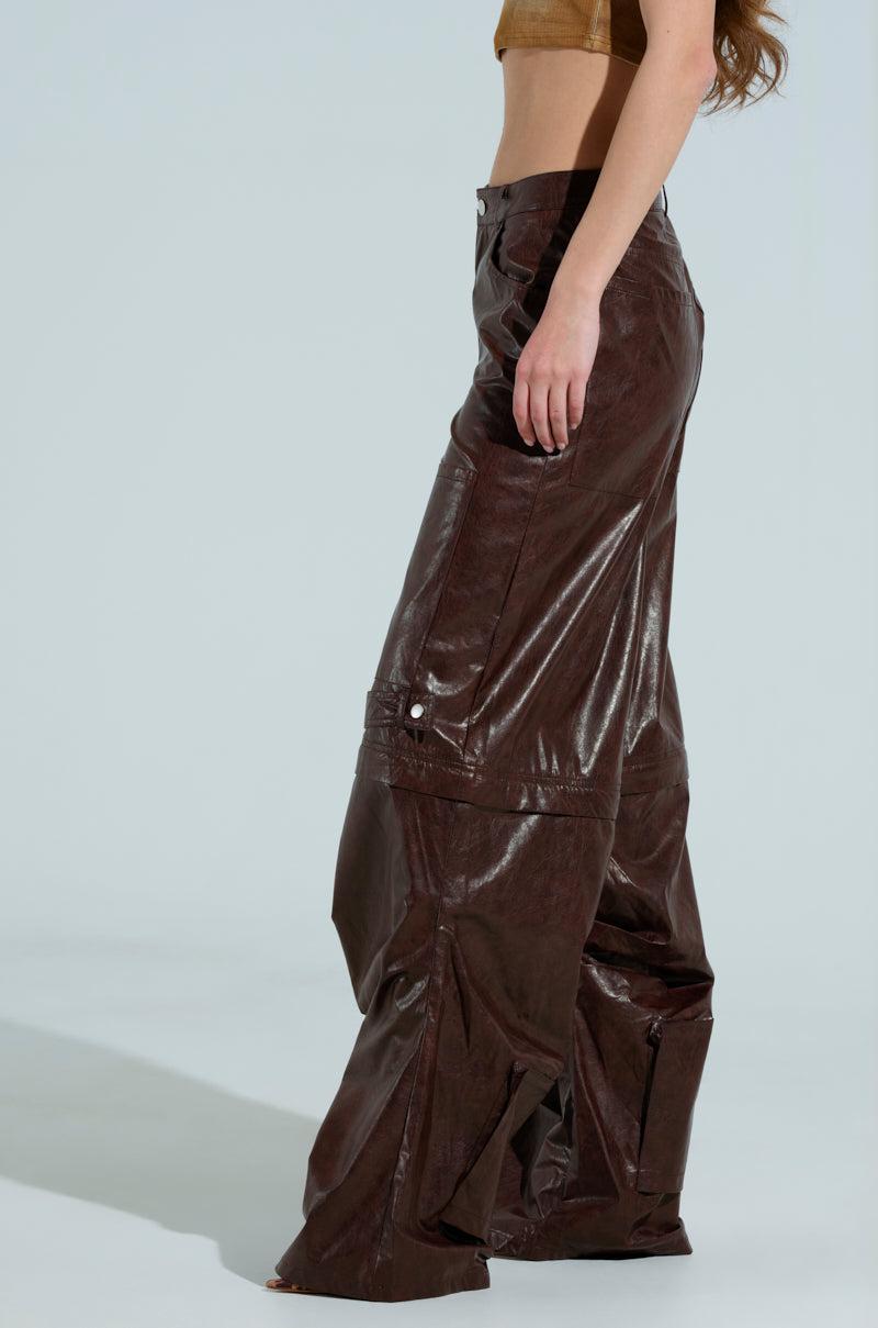 TOO GOOD FAUX LEATHER WIDE LEG TROUSER Product Image