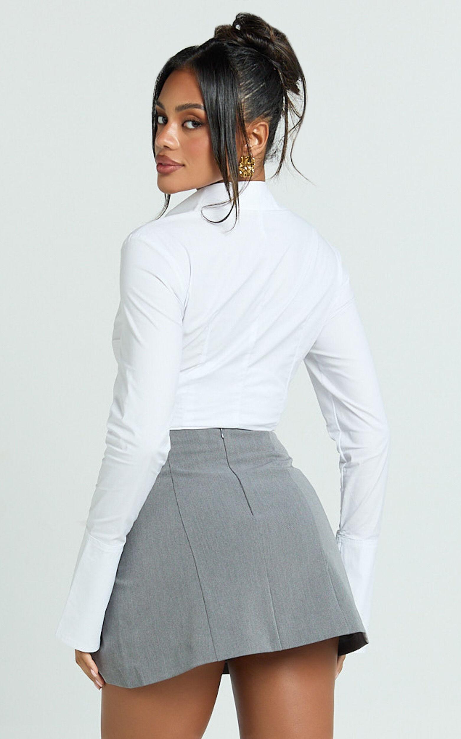 Lois Mini Skirt - Pocket Split Workwear Skirt in Grey Product Image