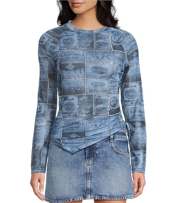 Guess Mixed Media Printed Raglan Sleeve Top Product Image