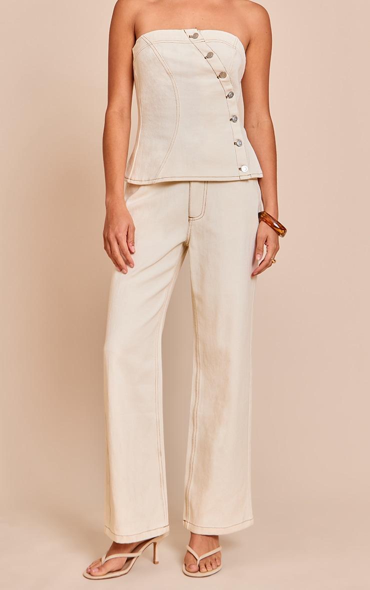 Petite Ecru Wide Leg Mid Rise Jeans Product Image