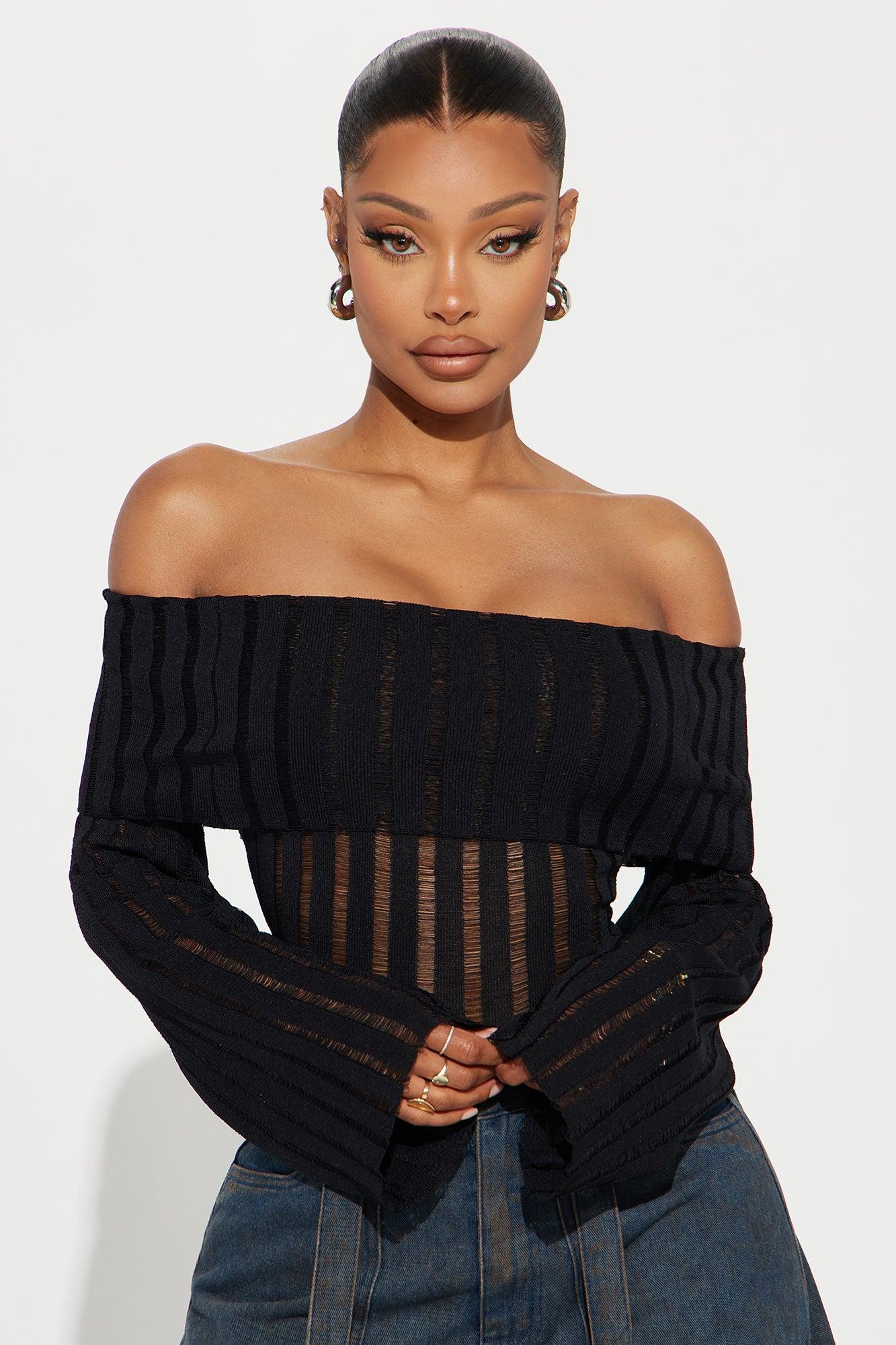 Take Your Time Off Shoulder Sweater - Black Product Image