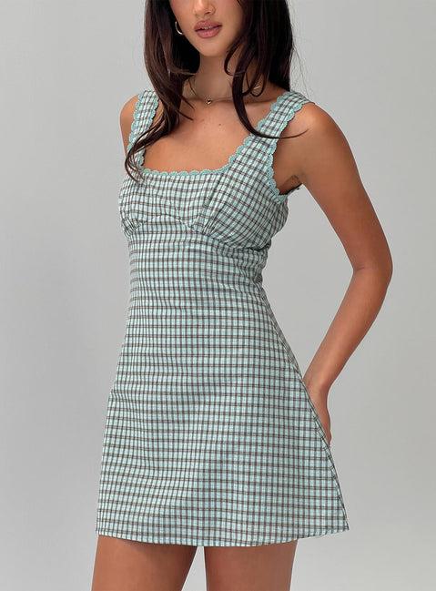 Dasha Mini Dress Blue / Brown Check Product Image