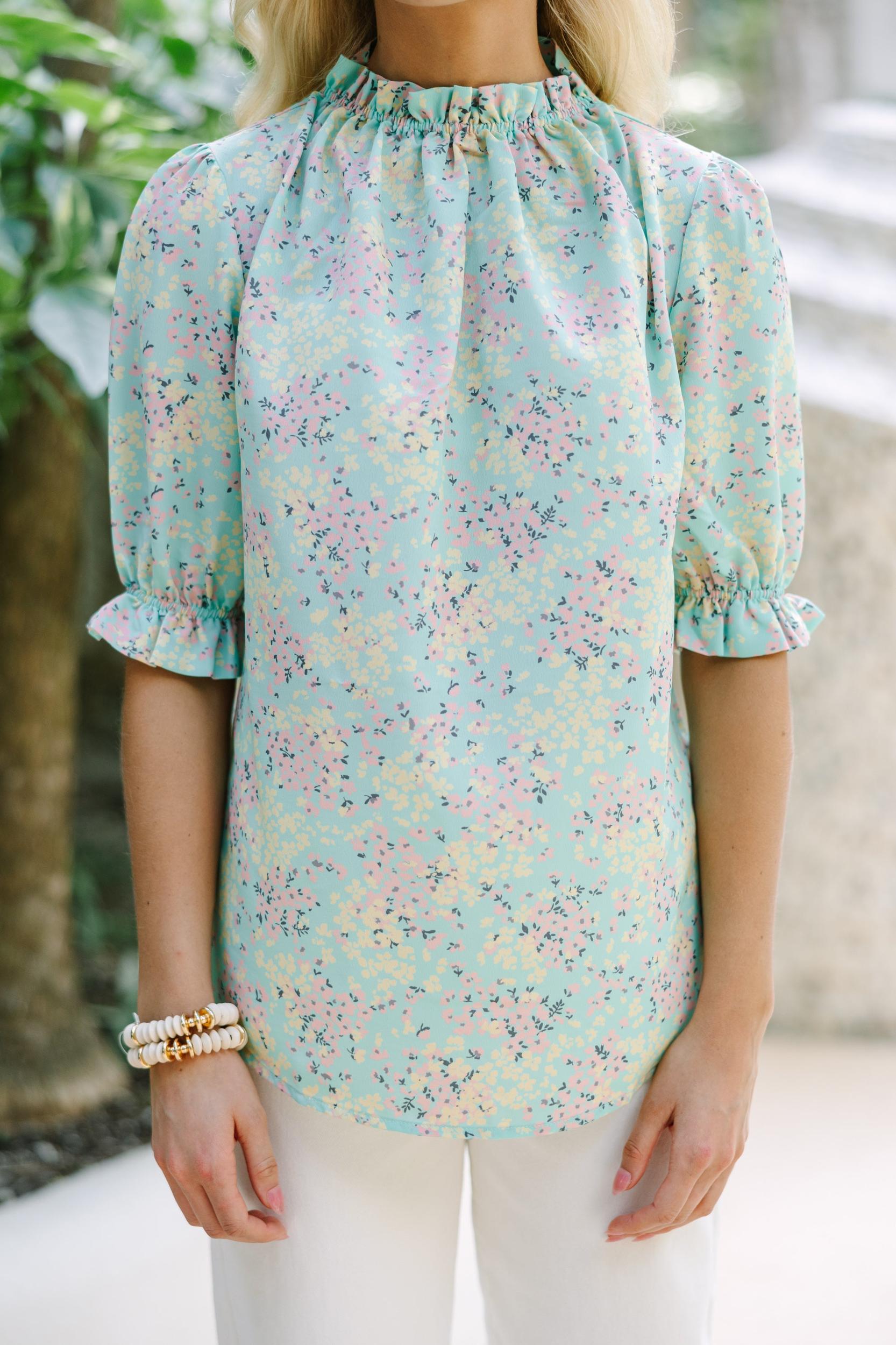 This Is The Time Mint Green Ditsy Floral Blouse Female Product Image