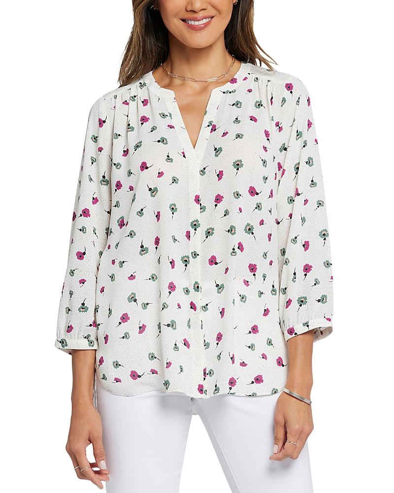 Nydj Three Quarter Sleeve Printed Pintucked Back Blouse Product Image