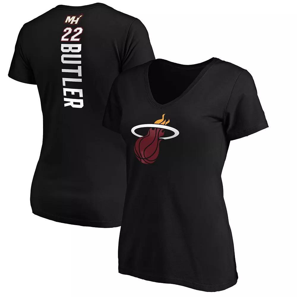 Women's Fanatics Branded Jimmy Butler Black Miami Heat Playmaker Logo Name & Number V-Neck T-Shirt, Size: Small Product Image