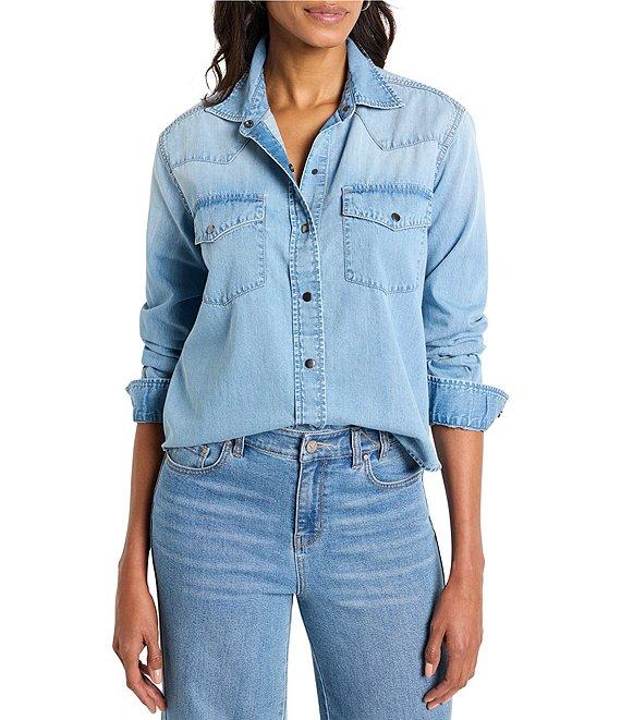 NIC + ZOE The Western Denim Collar Long Sleeve Button Front Shirt Product Image