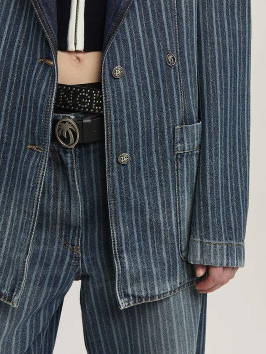 LASER PINSTRIPE DENIM BLAZER LIGHT BLUE Product Image
