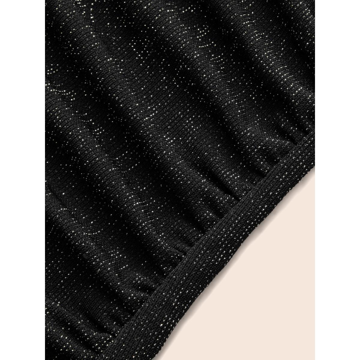 Plus Size Glitter Textured Boat Neck Slim-Fit T-Shirt Black Women Elegant Gathered Boat Neck Skinny Everyday T-shirts BloomChic 14-16/1X Product Image