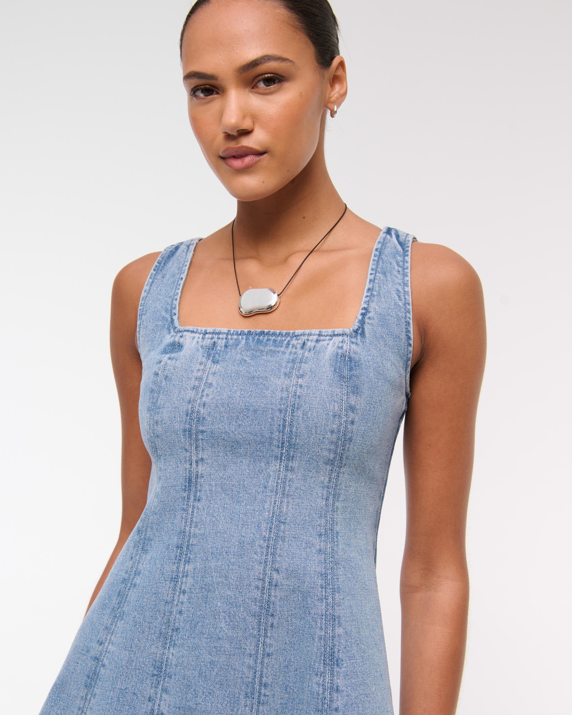 The A&F Mila Squareneck Denim Mini Dress Product Image